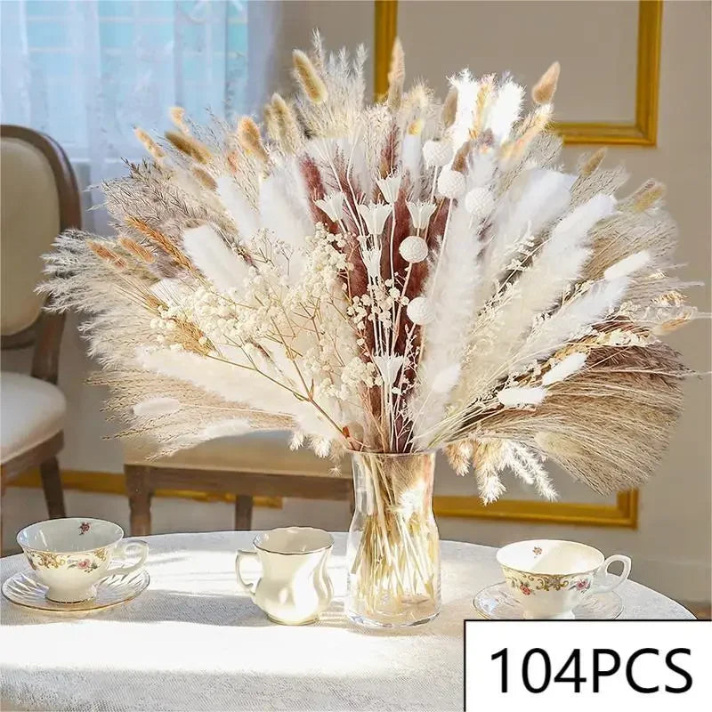 105pcs Natural Dried Flowers Pampas Floral Bouquet Boho Country Home D