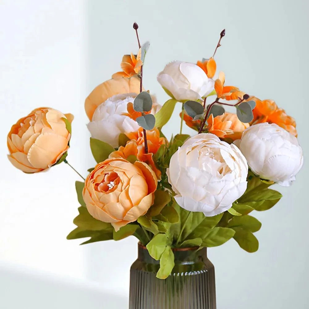 Artificial Flower Bouquet 13 Heads European Peony Silk Flowers Plastic
