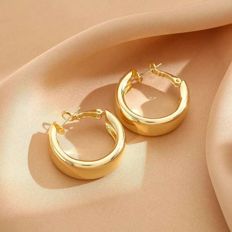 Gold Color Big Hoop Earrings Korean Geometry Vintage Metal Earrings Fo