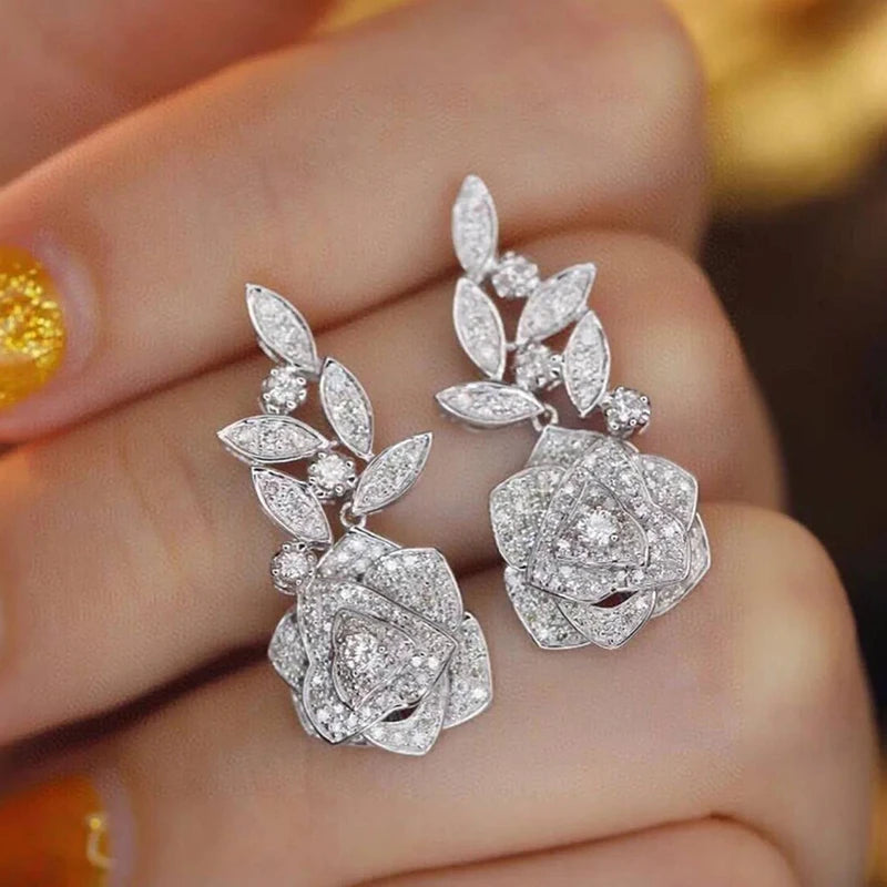 Crystal Rose Floral Drop Earrings