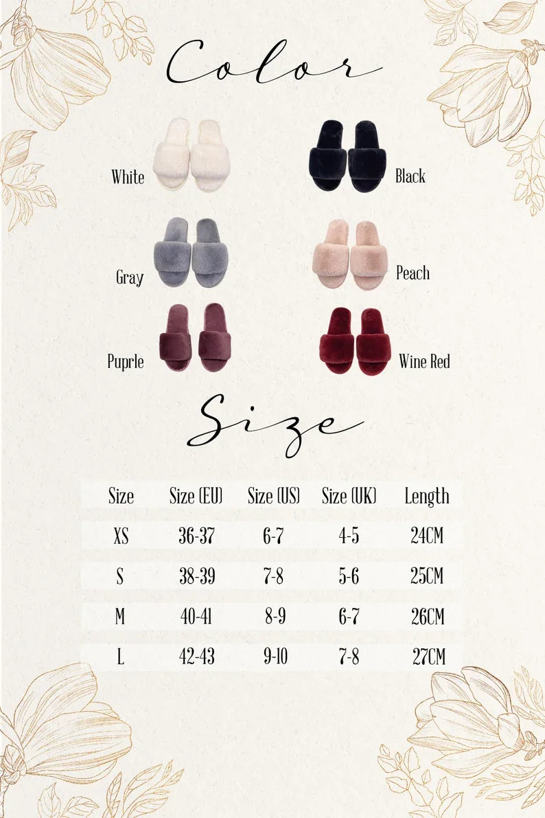 Personalized Fluffy Slippers For the Wedding Party