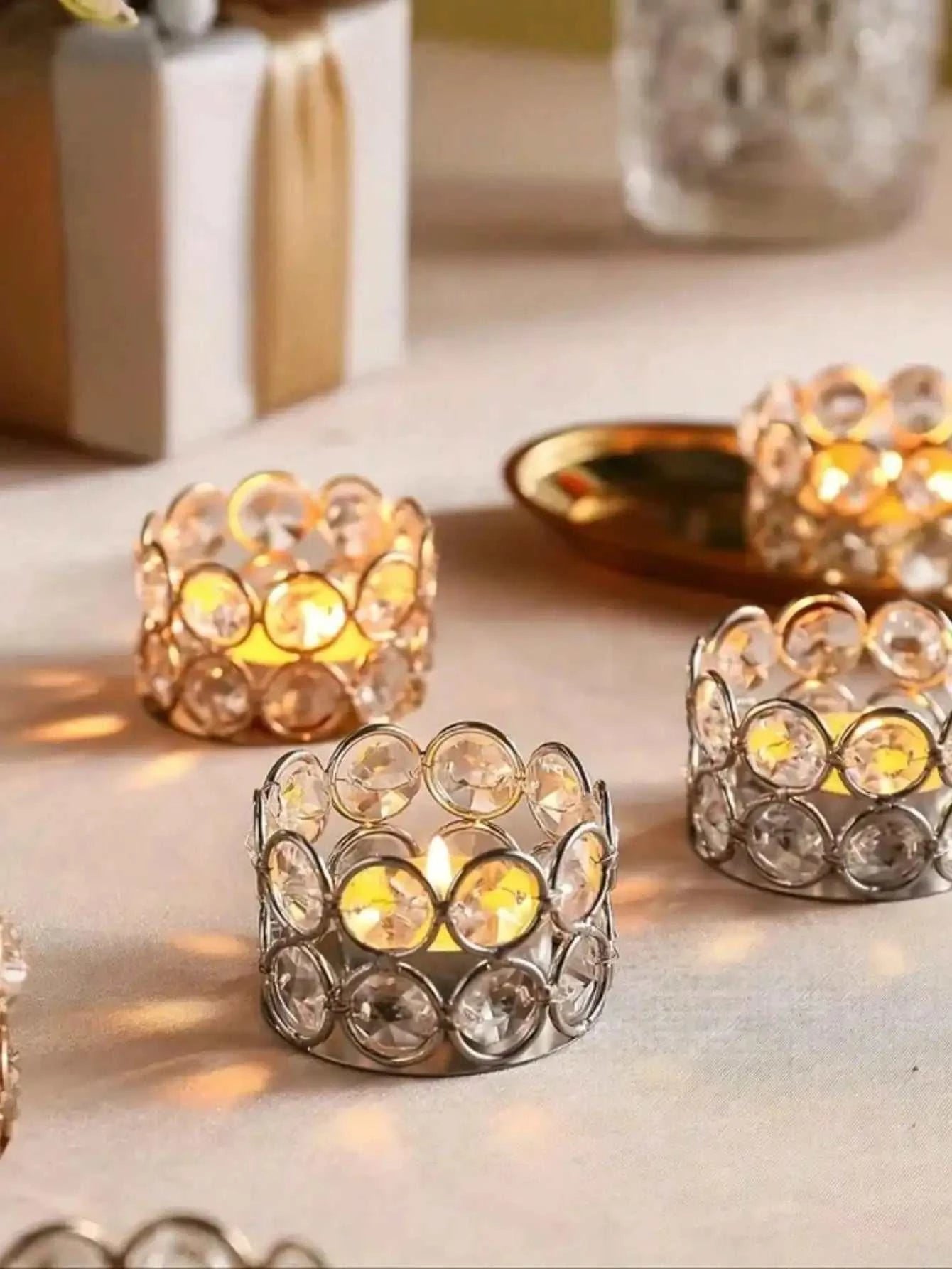Silver gold crystal tea candle holders for wedding and family gathering decoration