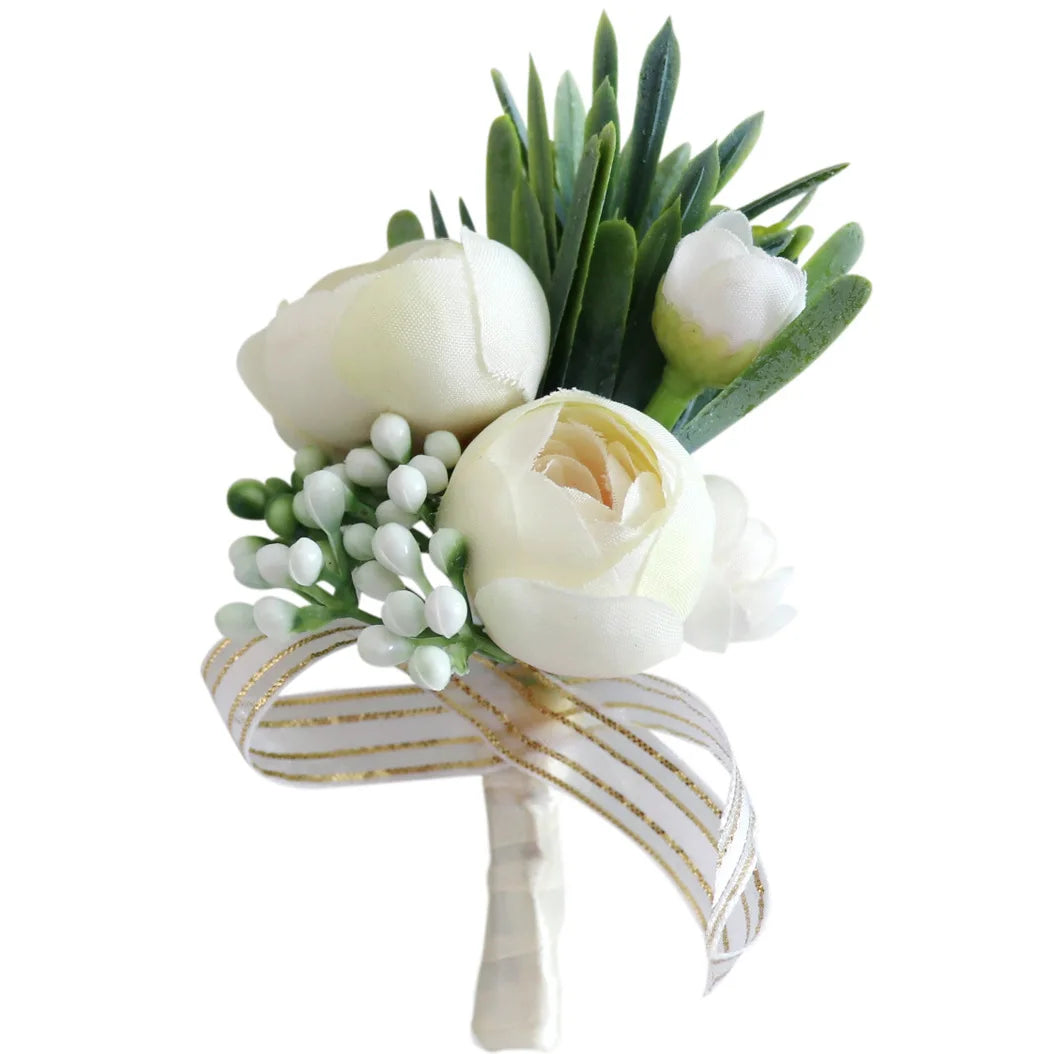 6PCS Camellia Wedding Boutonnieres