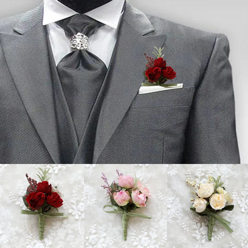 Silk Rose Wedding Boutonniere