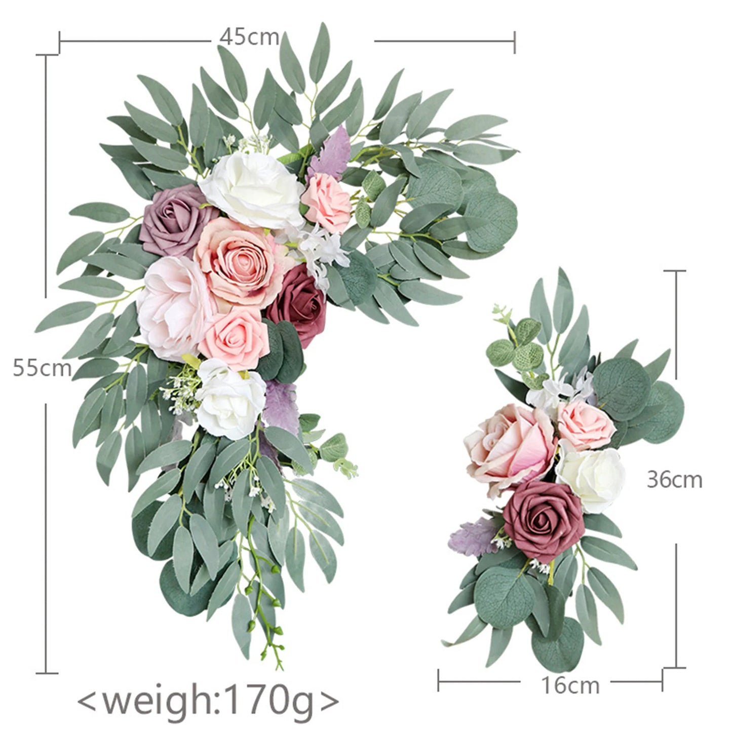 Large 2Pcs Artificial Flower Swag Floral Swag Garland Wedding Arch Flowers Kit for Sign Rustic Artificial Floral Swag Arch Decor