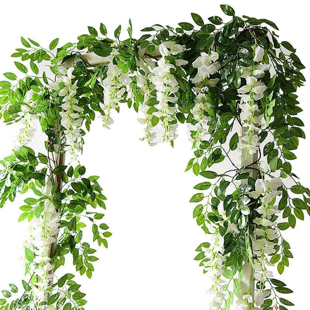 2pcs 7ft Artificial Silkflower Wisteria Blossom Vine Flower Wreath Garland Wedding Home Decoration Wedding Arch Floral Decor