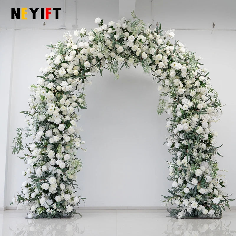 Green Olive Leaves White Rose Peony Flower Arrangement