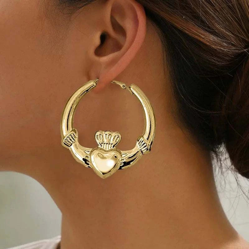 New Style Gold Color Heart Hoop Earring Women Girls Gifts Simple Fashi