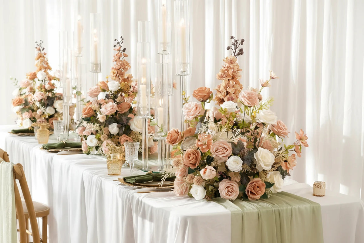 Blush & Ivory Garden Rose Artificial Floral Arrangement