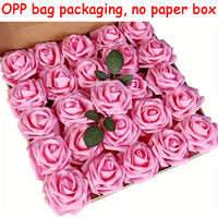 25pcs Artificial Flowers, Fake Flowers Roses W/stem For DIY Wedding Bo