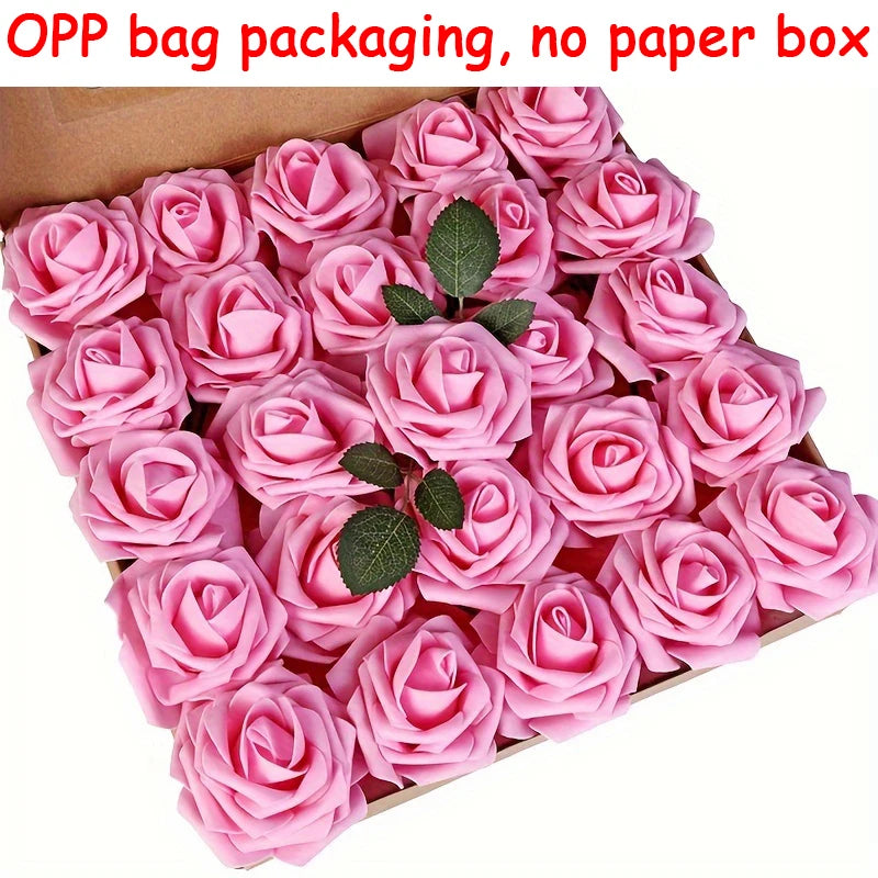 25pcs Artificial Flowers, Fake Flowers Roses W/stem For DIY Wedding Bo
