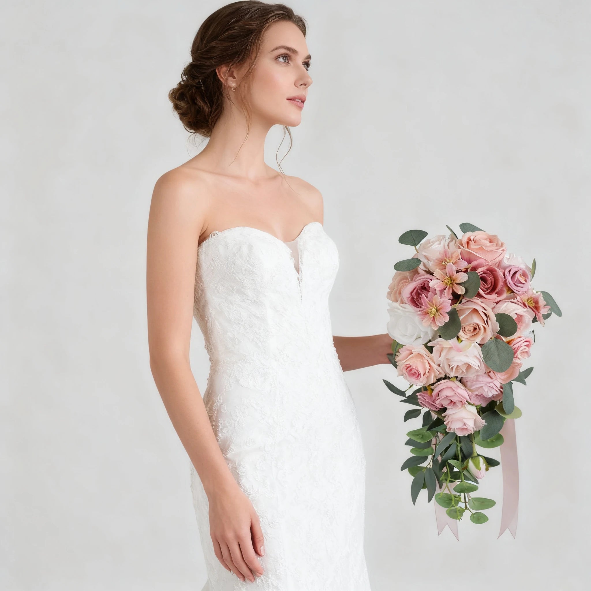 Pink Roses and Cherry Blossoms Bridal Bouquet