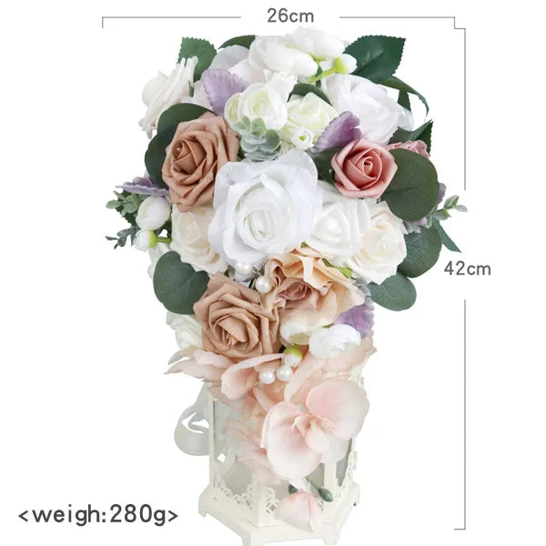 White Khaki Cascading Bridal Bouquet