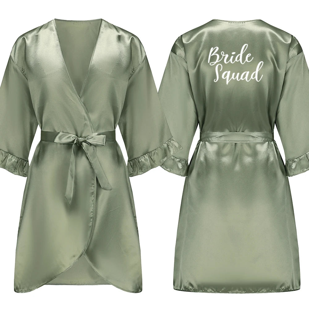 Sage Green and White Satin Silk Robes for Wedding Party