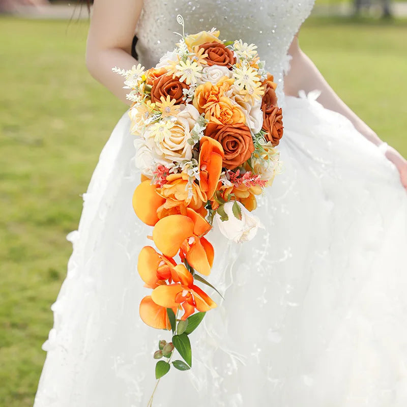 Cascading Bridal Wedding Bouquet - Blue, Terracotta or White