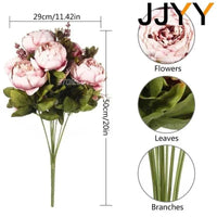 Artificial Flower Bouquet 13 Heads European Peony Silk Flowers Plastic
