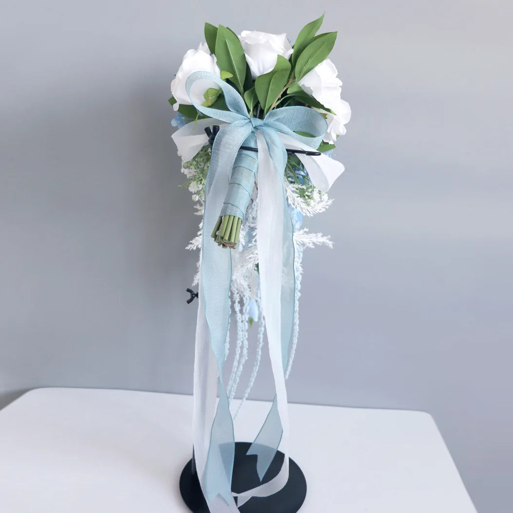 Blue and Tan Cascading Bridal Bouquet