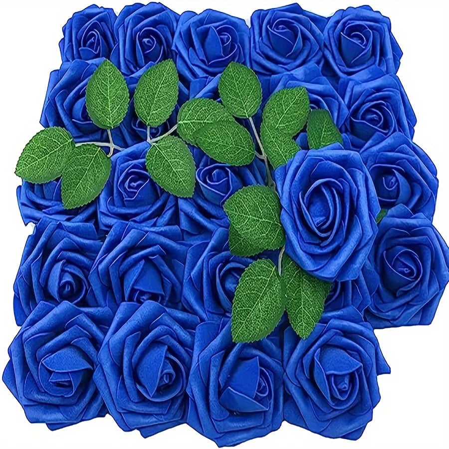 25pcs Artificial Flowers, Fake Flowers Roses W/stem For DIY Wedding Bo