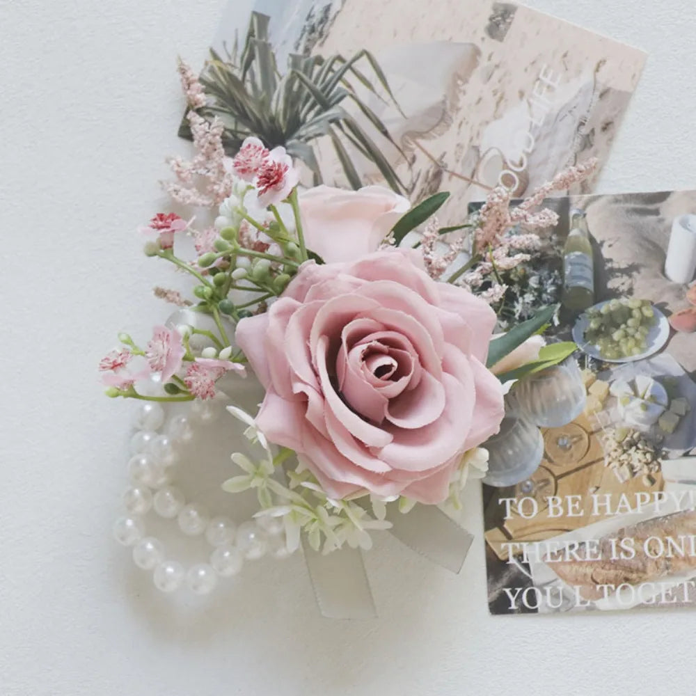 Pink Wedding Boutonniere Corsage Set