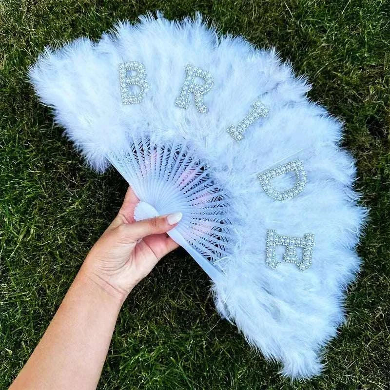 Elegant Bride Pearl Feather Fan Dazzling Hand held Bridal Accessory We