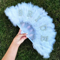 Elegant Bride Pearl Feather Fan Dazzling Hand held Bridal Accessory We