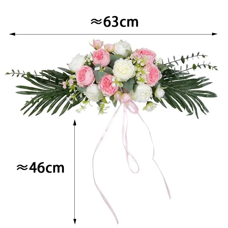 Artificial Wedding Arch Flowers Boho Red Rose Eucalyptus Garland Drape