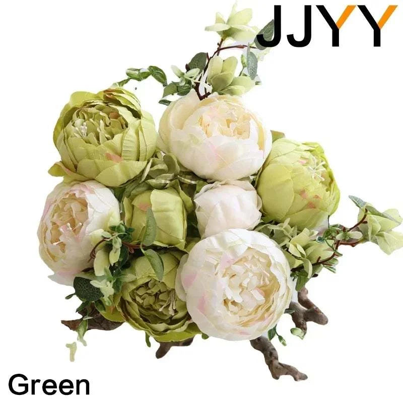 Artificial Flower Bouquet 13 Heads European Peony Silk Flowers Plastic
