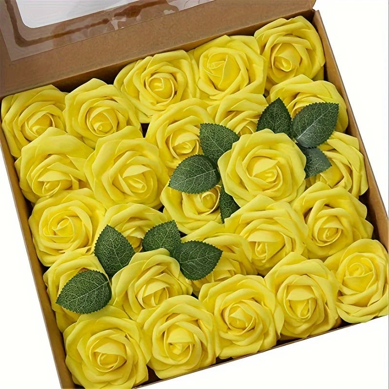 25PCS Artificial Foam Roses with Stems | DIY Wedding Bouquet & Centerpiece Flowers