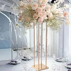 Gold Flower Pedestal Stand Set, Pack of 4