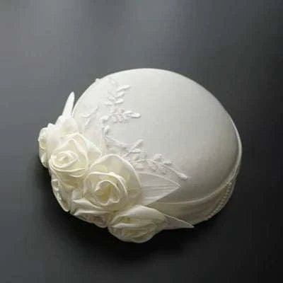 Vintage Fairy White and Ivory Silk Satin Flower Top Hat for Wedding Oz