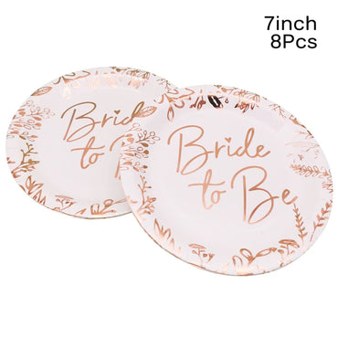 8Pcs Bride to Be Paper Plates Cups Tableware Bachelorette Hen Party Bridal Shower Wedding Decoration Supplies Home Party Decor