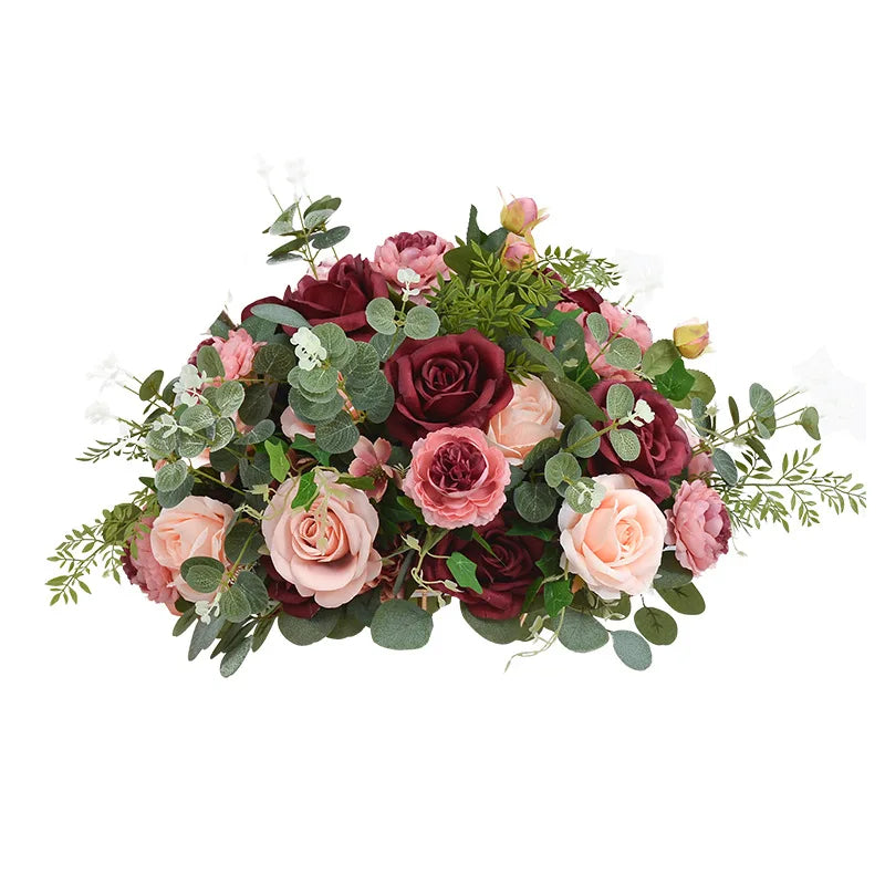 Burgundy and Blush Floral Wedding Table Runner and Flower Ball