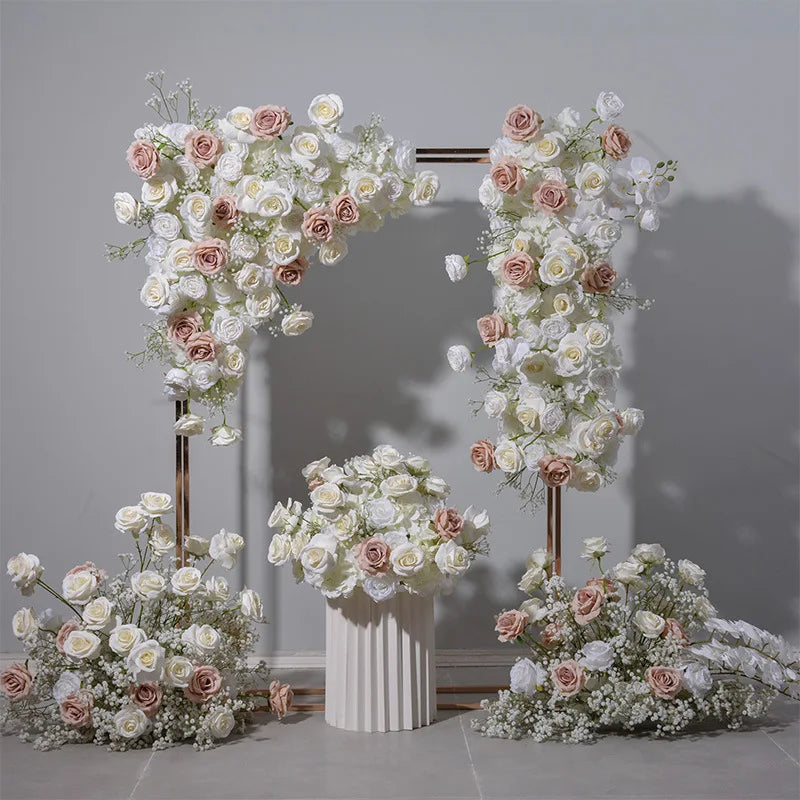 White and Blush Pink Floral Wedding Arch Set
