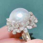 Crystal Floral Pearl Statement Ring