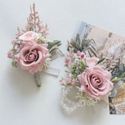 Pink Wedding Boutonniere Corsage Set