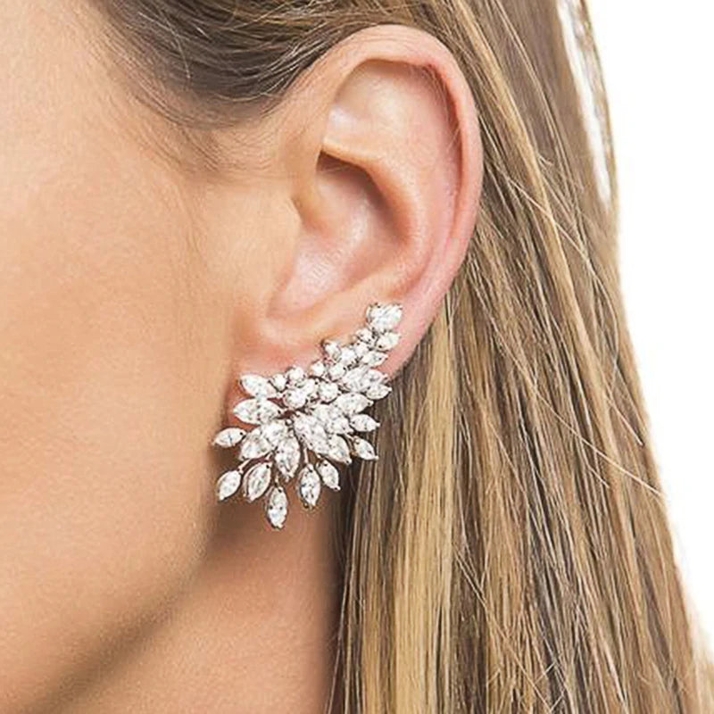 Crystal Leaf Bridal Statement Earrings – Marquise Rhinestone Wedding Jewelry