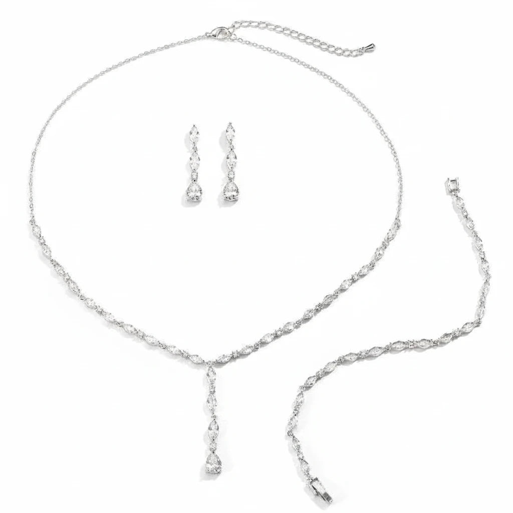 Crystal Y-Drop Bridal Jewelry Set – Necklace, Earrings & Bracelet