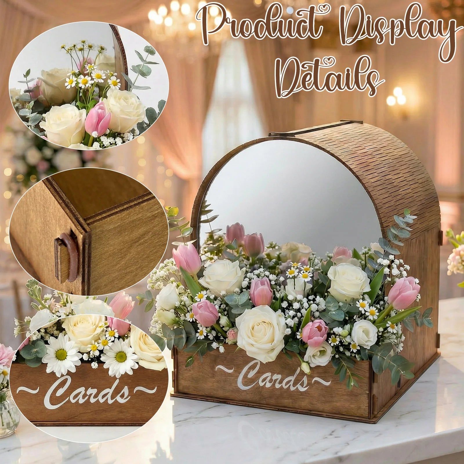 Wooden Wedding Card Box with Floral Arrangement