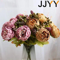 Artificial Flower Bouquet 13 Heads European Peony Silk Flowers Plastic
