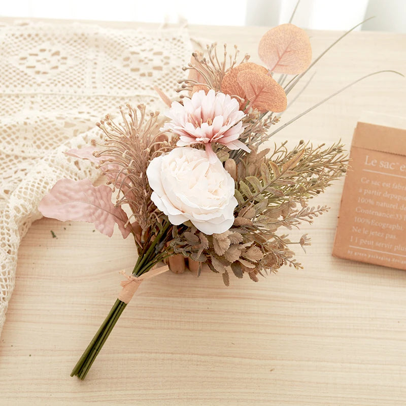 Wedding Decoration Artificial Flowers Rose Peony Pampas Bride Bouquet 