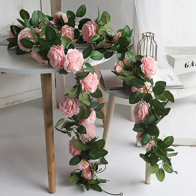 Pink Floral Garland with Greenery
