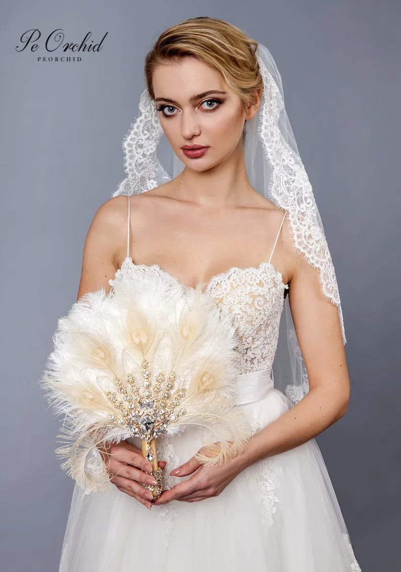 Gold Crystal Feather Bridal Fan