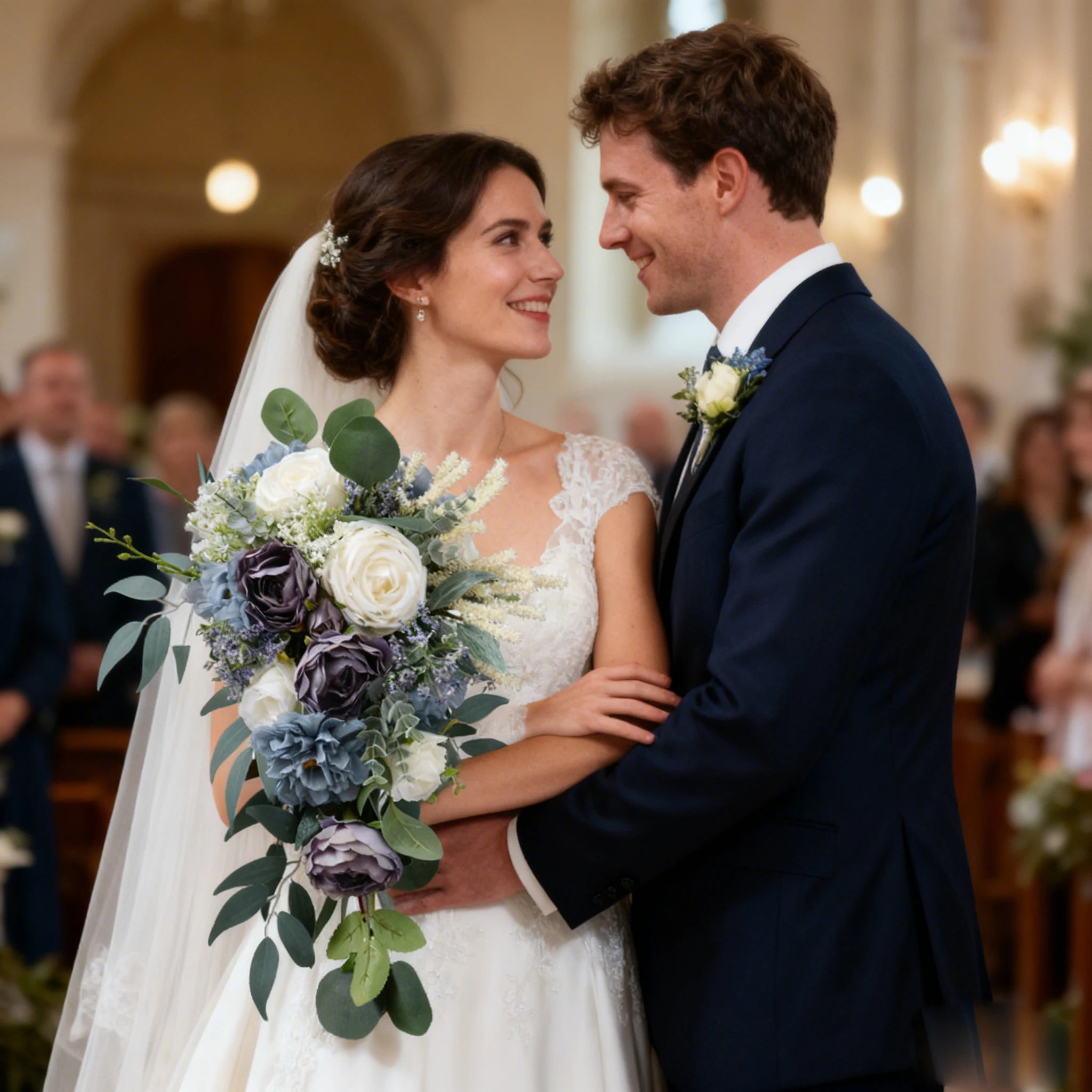 Purple Cascading Bridal Wedding Bouquet