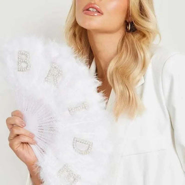 Elegant Bride Pearl Feather Fan Dazzling Hand held Bridal Accessory We