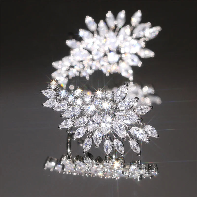Crystal Leaf Bridal Statement Earrings – Marquise Rhinestone Wedding Jewelry