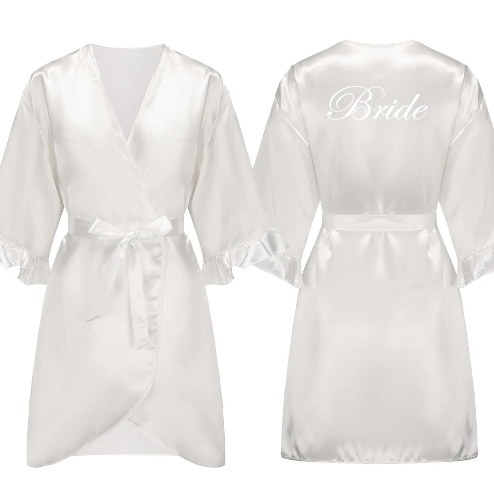 Sage Green and White Satin Silk Robes for Wedding Party