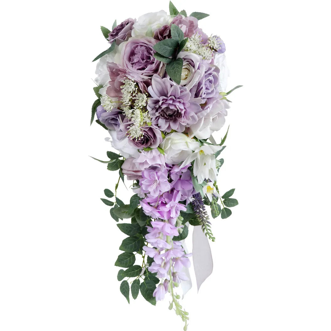 Purple Cascading Bridal Rose Bouquet