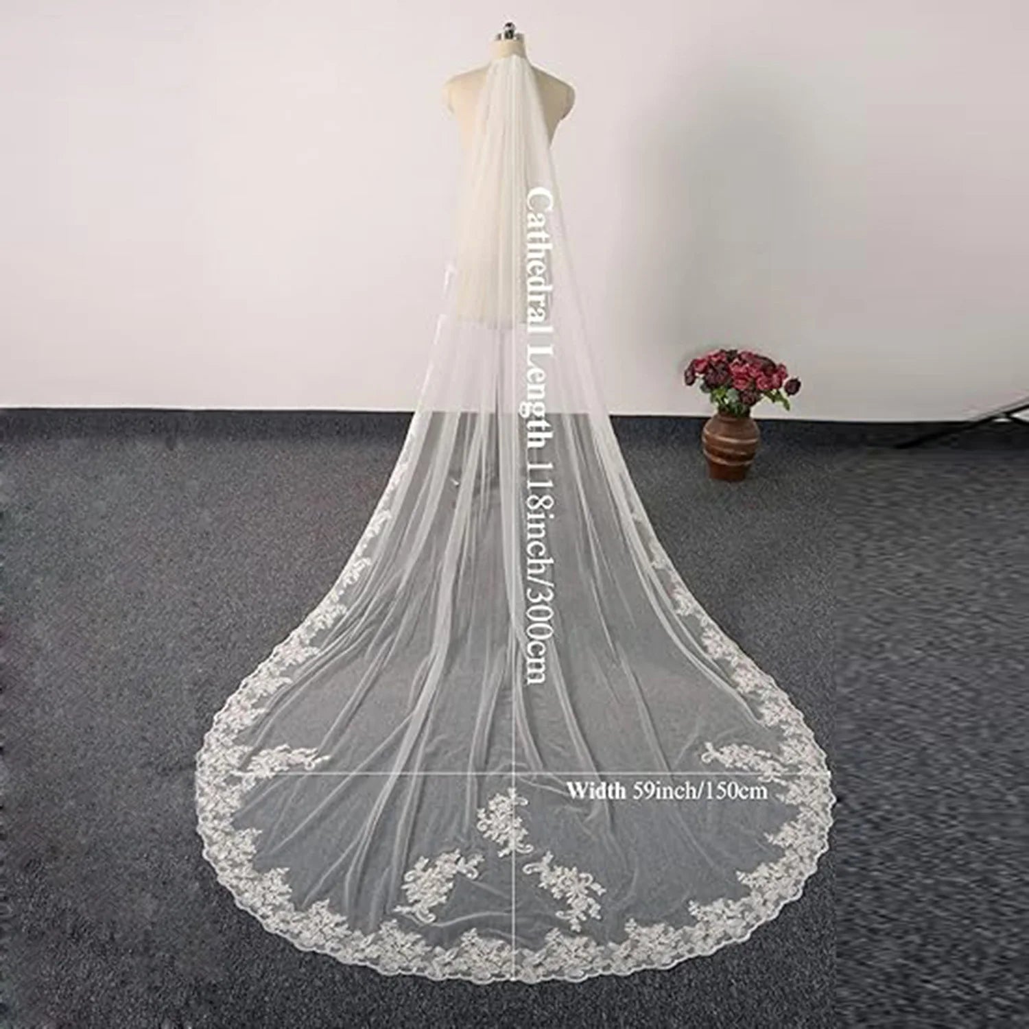 Lace Applique Cathedral Bridal Veil