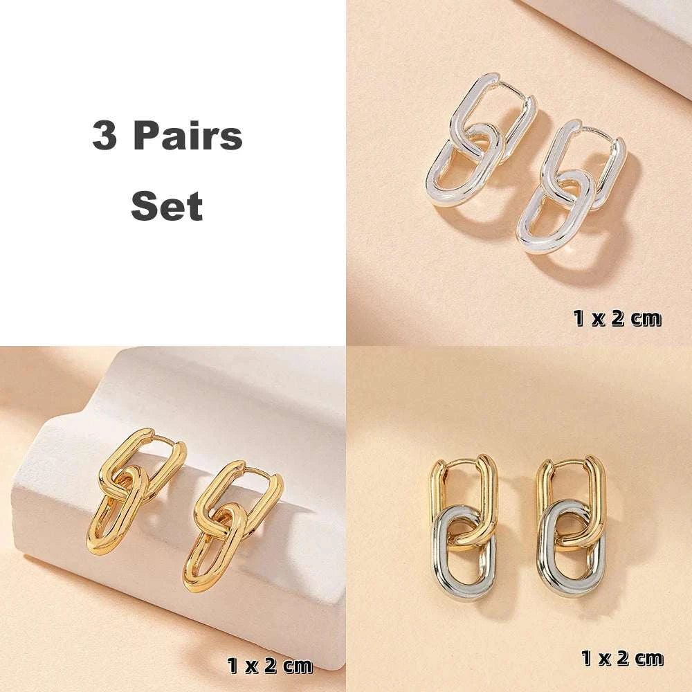 Stainless Steel Fashion Gold Color Geometric Square Hoop Earrings for 