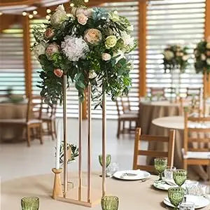 Gold Flower Pedestal Stand Set, Pack of 4